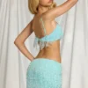 Nessa Fringed Low-Rise Mini Skirt in Aqua Blue