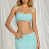 Nessa Fringed Low-Rise Mini Skirt in Aqua Blue