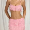 Nessa Fringed Low-Rise Mini Skirt in Candyfloss Pink