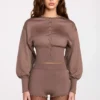 Anele Knit Long-Sleeve Cardigan in Mocha