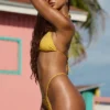 Bali Embellished Drawstring Thong Bikini Bottoms in Golden Yellow