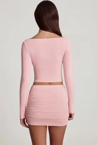 Charliane Modal Boat-Neck Long-Sleeve Top in Pink