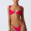 Volute Embellished Cheeky Bikini Bottoms in Raspberry Pink