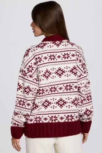 Jacquard-Knit Oversized Jumper in Crimson Red