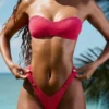 Pacifico Embellished Ruched Cheeky Bikini Bottoms in Raspberry Pink