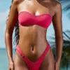 Pacifico Embellished Ruched Cheeky Bikini Bottoms in Raspberry Pink