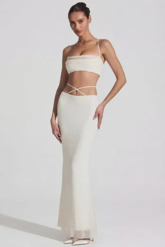 Pisa Embellished Cross Back Crop Top in White