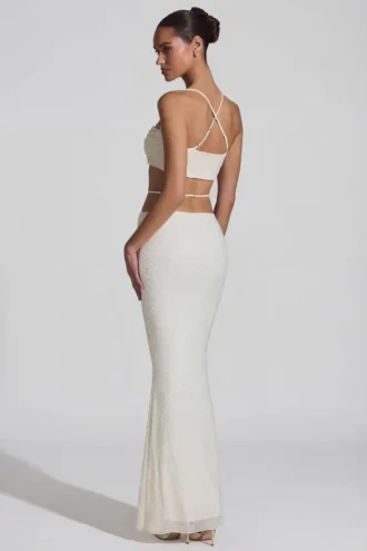 Pisa Embellished Cross Back Crop Top in White