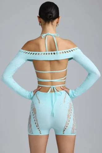 Pixie Embellished Cropped Shrug in Ice Blue