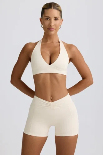 Ruched Mini Shorts in Ivory Marl
