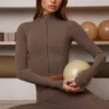Soft Active Zip-Up Cropped Jacket in Cocoa