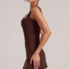 Tula Mid-Rise Bodycon Ultra Mini Skirt with Split in Chocolate Brown